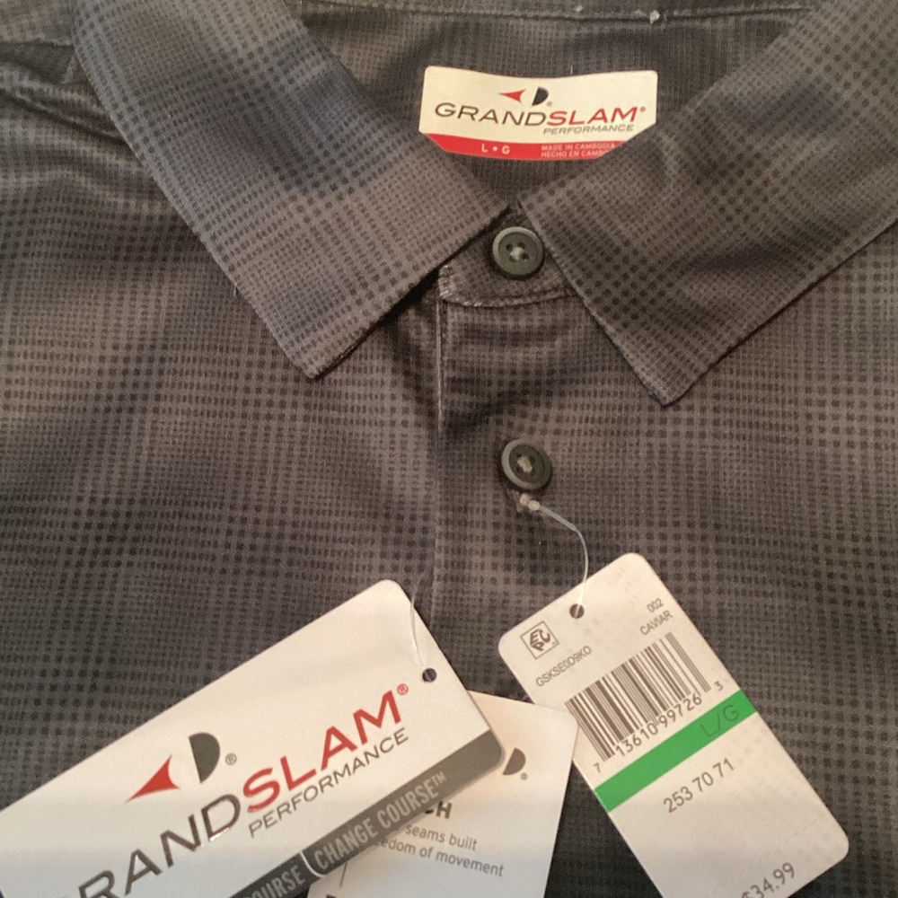Grand Slam Men’s Charcoal Grid-Pattern Performance Polo